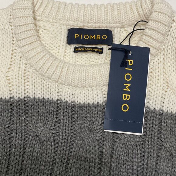 Piombo Large Sweater Stripe Cableknit Gray Ivory Acrylic Wool Blend Men’s L NWT - Picture 3 of 7